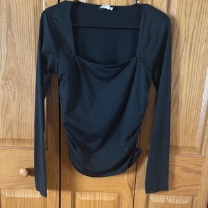 Hem & Thread Black Long Sleeve Square Neck Fitted Top
